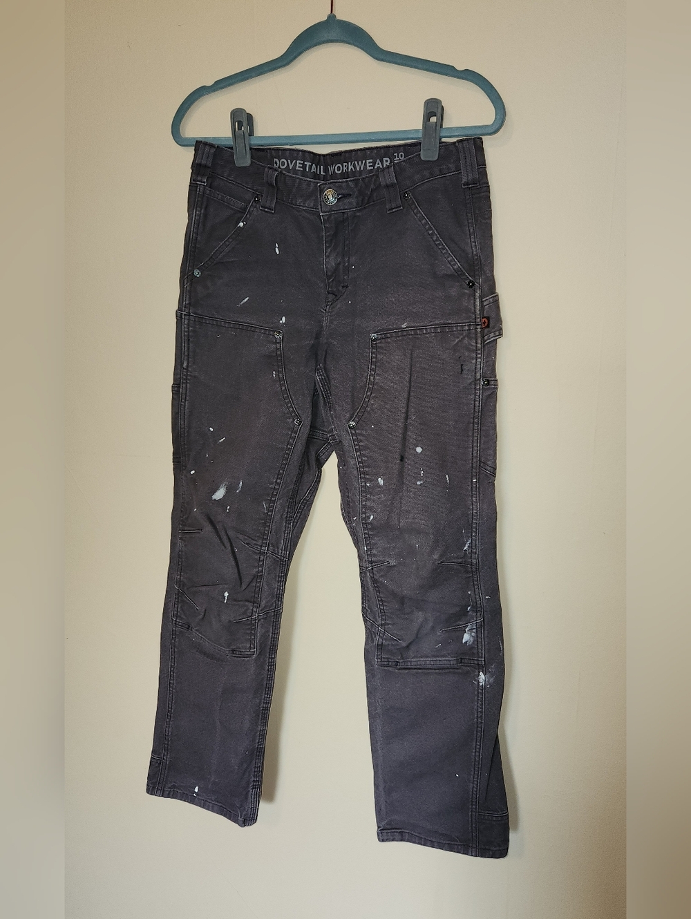 Dovetail Workwear Black Paint-Splatter Carpenter Pants